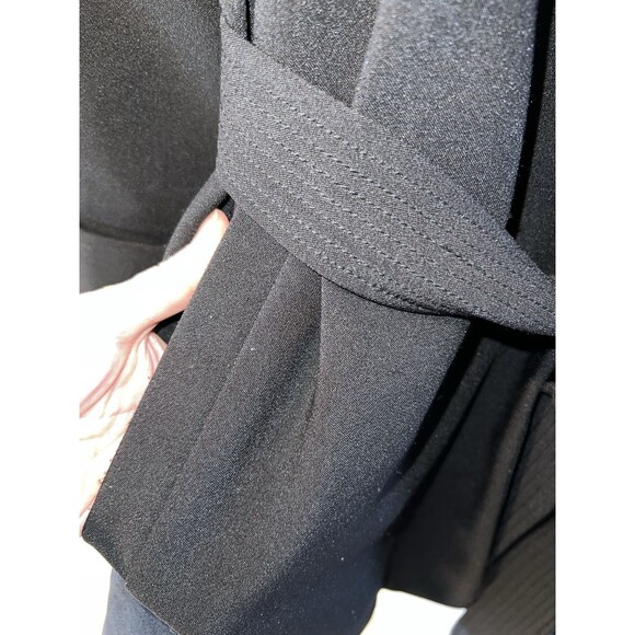 Tahari Coat Womens Large Riley Crepe Drape Neck Black Tie Belt Snap Close New - Picture 5 of 12